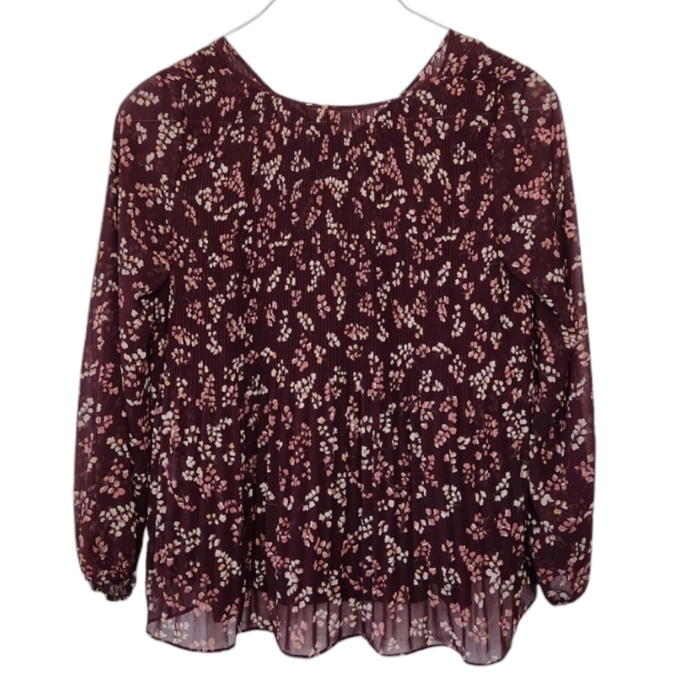 41 Hawthorn Burgandy Flowy Floral Sheer Top Medium Petite